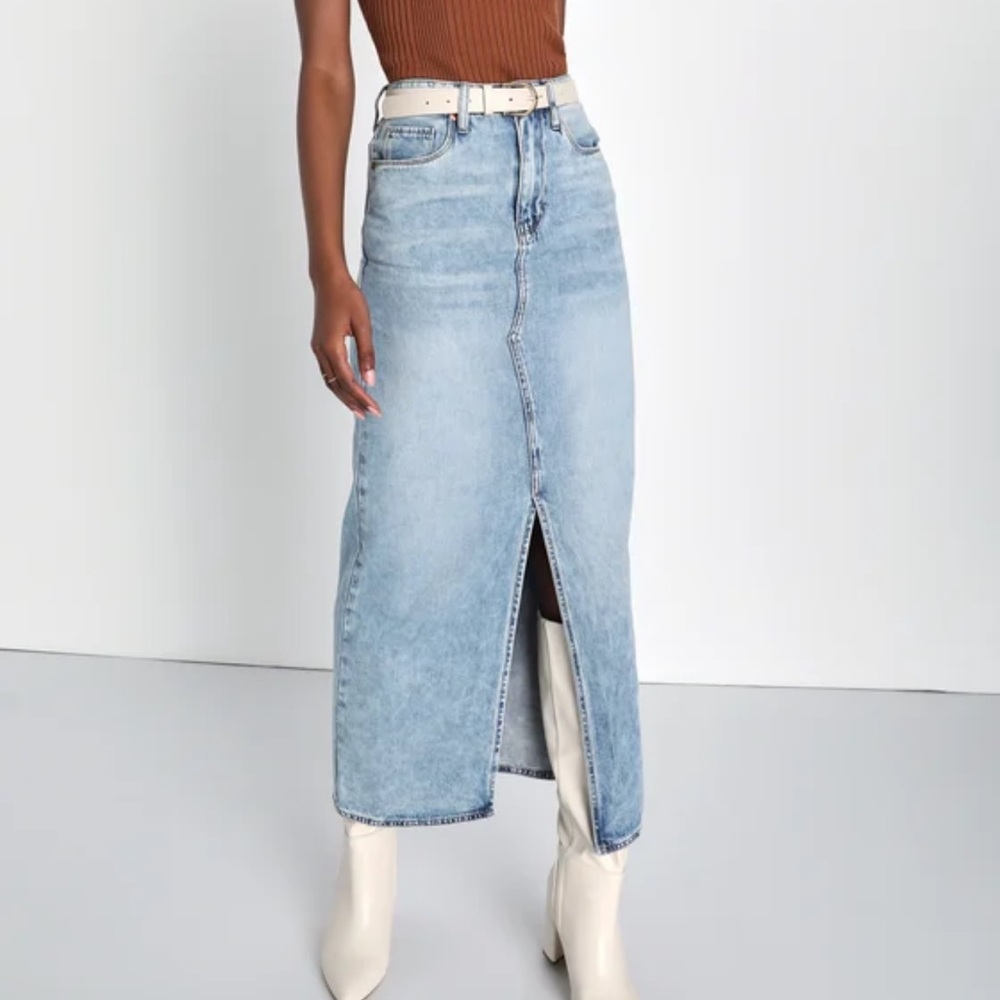 NWT In My Mind Light Wash Denim High-Rise Maxi Skirt sz28